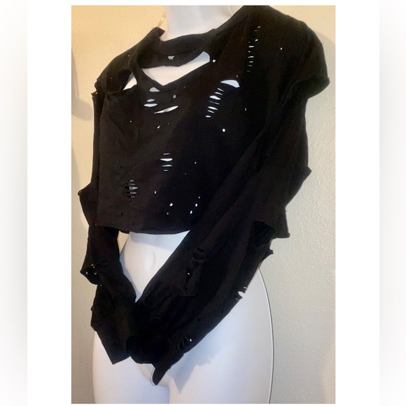 *SOLD* Black Distressed Cropped Crewneck - Picture 2 of 5